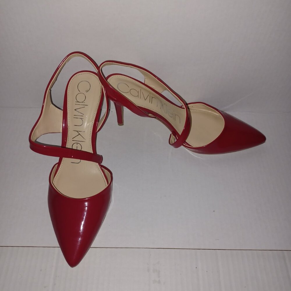 CALVIN KLEIN GEENA RED FAUX PATENT LEATHER SLINGBACK PUMPS - Picture 6 of 10